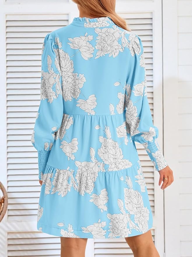 Imily Bela Womens Fall Long Sleeve Tunic Dress Casual V Neck Loose Ruffle Tiered Dress