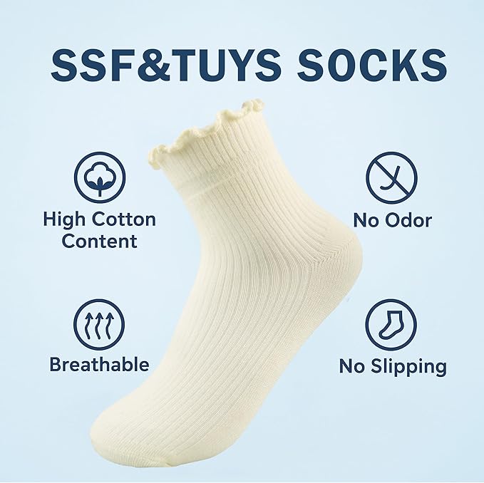 SSF&TUYS Ruffle Socks for Women – Soft Cotton Frilly Ankle Socks, Cute, Breathable & Comfy, 6 Pairs