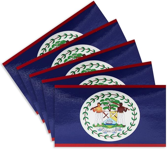 CANTENDO 5Pcs Belize Flag Decal Sticker - Belizean Flag Reflective Vinyl Car Stickers - for Car Window Bumper Waterproof Sticker (2.5 x 4.5 Inch)