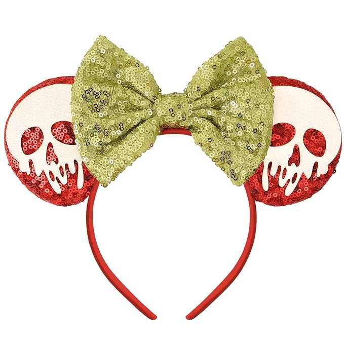Seamoy Sequin Mouse Ears Headband,Halloween Mice Ears Hairband, Halloween Park ears Princess, Sparkle Ghost Mouse Ears Hair Accessory(Ponision Apple Red)