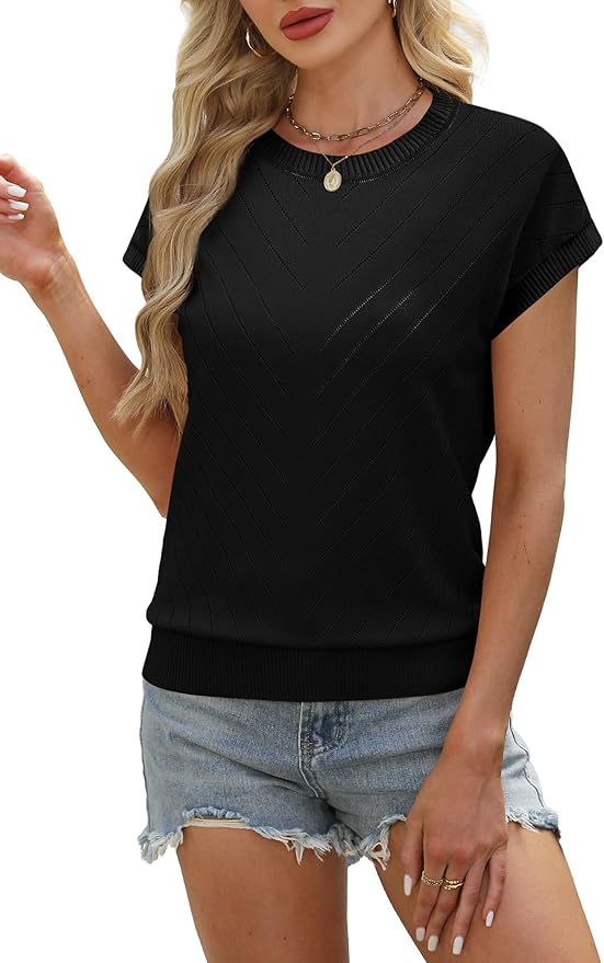 WIHOLL Short Sleeve Sweater for Women Summer Tops 2026 Business Casual Outfits Beach Vacation Clothes