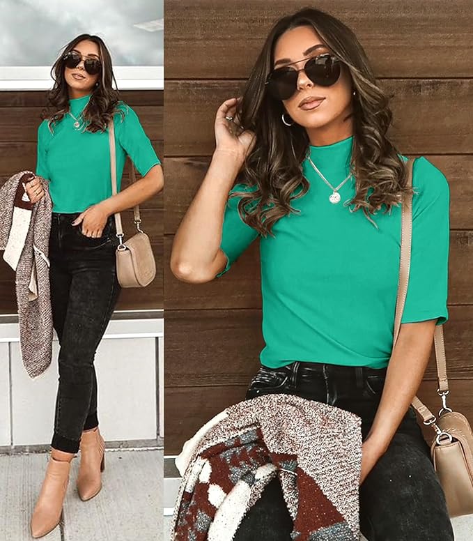 LETSRUNWILD Business Casual Tops for Women Dressy Cute Tops Mock Turtleneck Tshirts Shirts