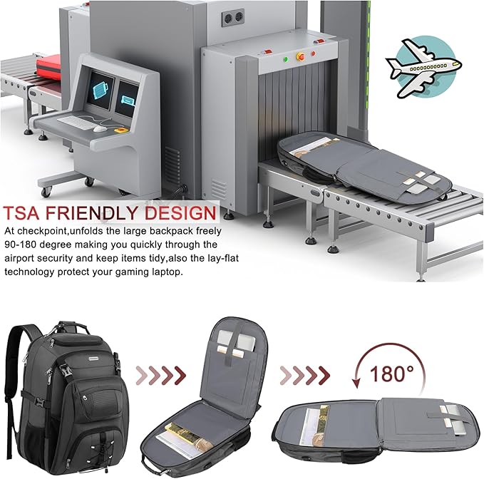 TSA Friendly Travel Laptop Backpack 18.4 inch XXXL Gaming Backpack Water-Repellent College Daypack Business Backpack with RFID Pockets & USB Port for Men