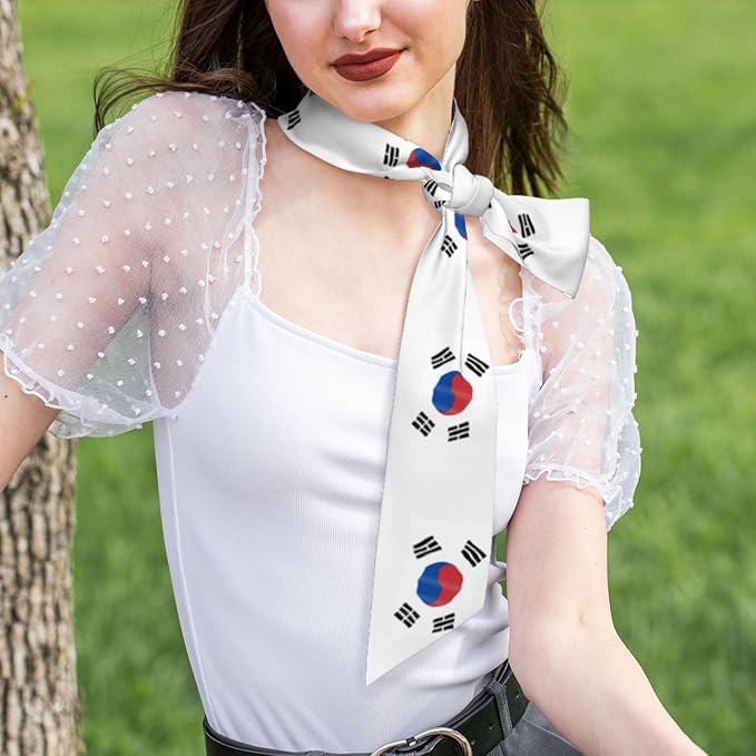 Flag of South Korea Women'S Luxury Satin Silk Scarf for Hair Neck Purse - Soft Lightweight Sun Protection Bandana Accessory with Glossy Finish for Summer Handbag Decoration