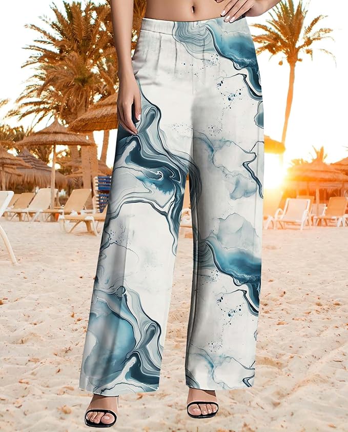 Womens Boho Pants Casual Oversize High Waisted Wide Leg Trousers Pattern Printed Ourdoors Pant for 2025 Summer