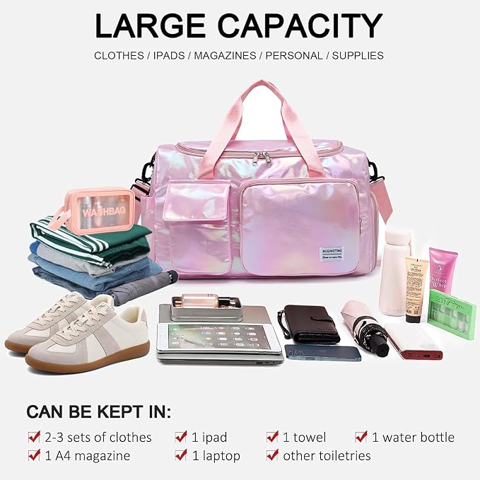 Small Gym Bag for Women, Travel Duffle Bag Carry On Weekender Bag with Shoe Compartment
