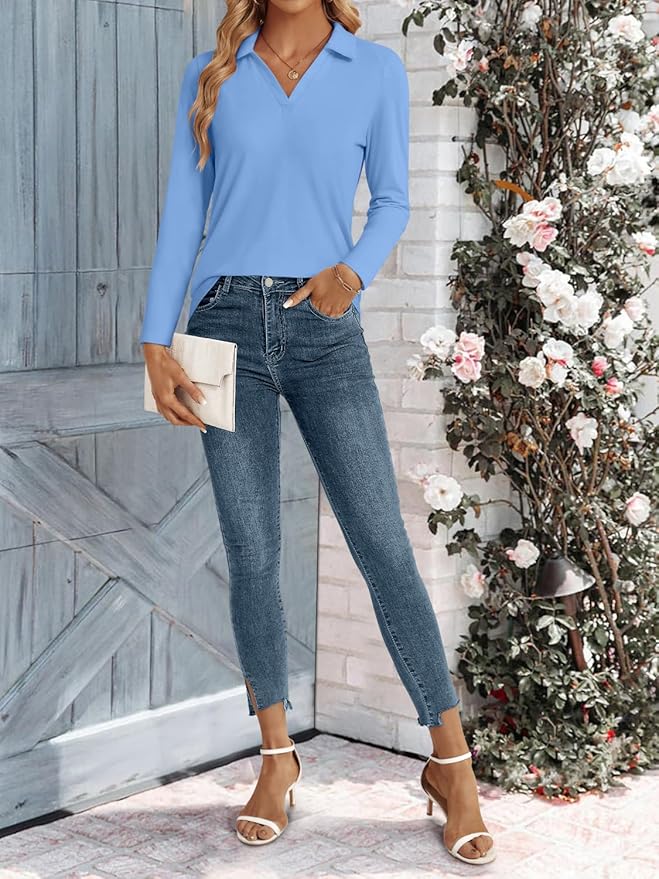 3/4 Length Sleeve Womens Tops Dressy Casual V Neck Polo Shirts Business Work Blouses 2025 Trendy Tunic Top