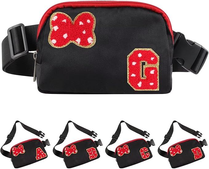 Initial Letter Bow Mouse-Ear Fanny Pack for Teen Girls,Cute Chenille Belt Bag Crossbody Travel Waist Pack for Women&Kids,Personalized Gift for Theme Park,School & Travel, Birthday Christmas(G)
