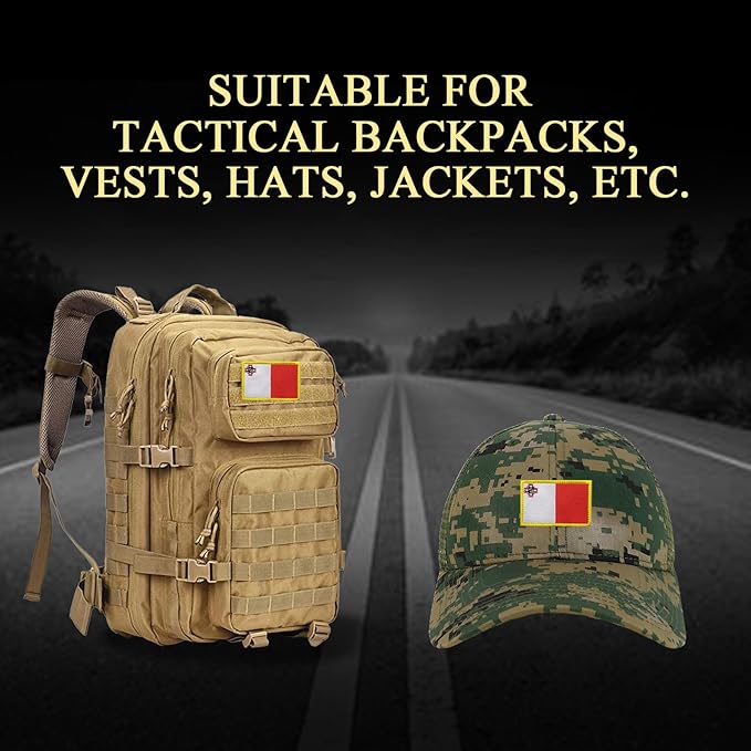 EmWoot 2PCS Malta Flag Patch Embroidered Morale Patch Military Tactical Patches Hook and Loop