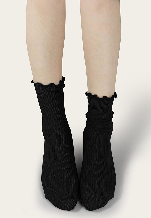 BomKinta Ruffle Socks Women - Turn-Cuff Frilly Sock - Lightweight Cotton Socks