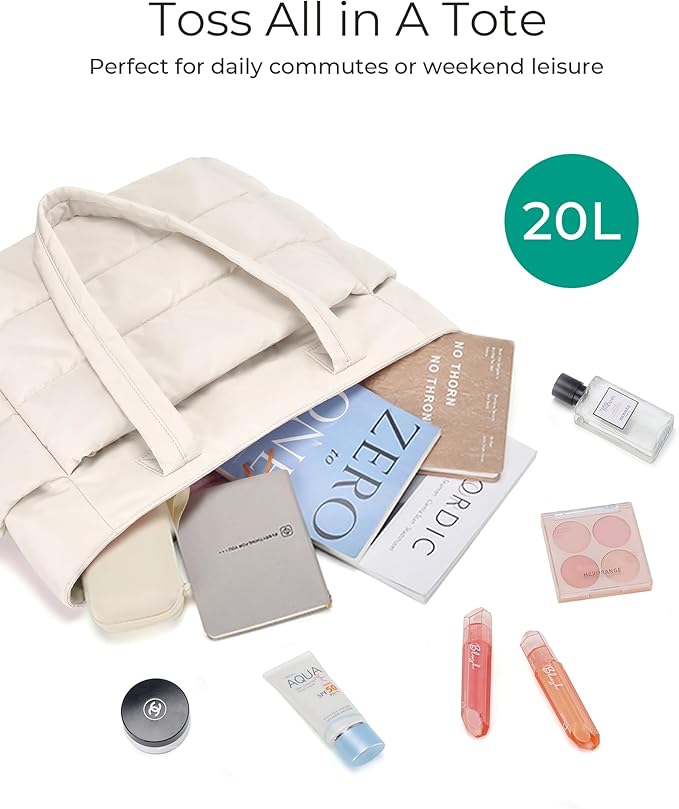 BAGSMART Tote Bag for Women, Lightweight Puffy Tote Bag with Compartments Shoulder Bag Handbag for Travel, Work, Gym | Lightweight, Puffy, Tote Bag with Compartments, Quilted, for Travel, Work