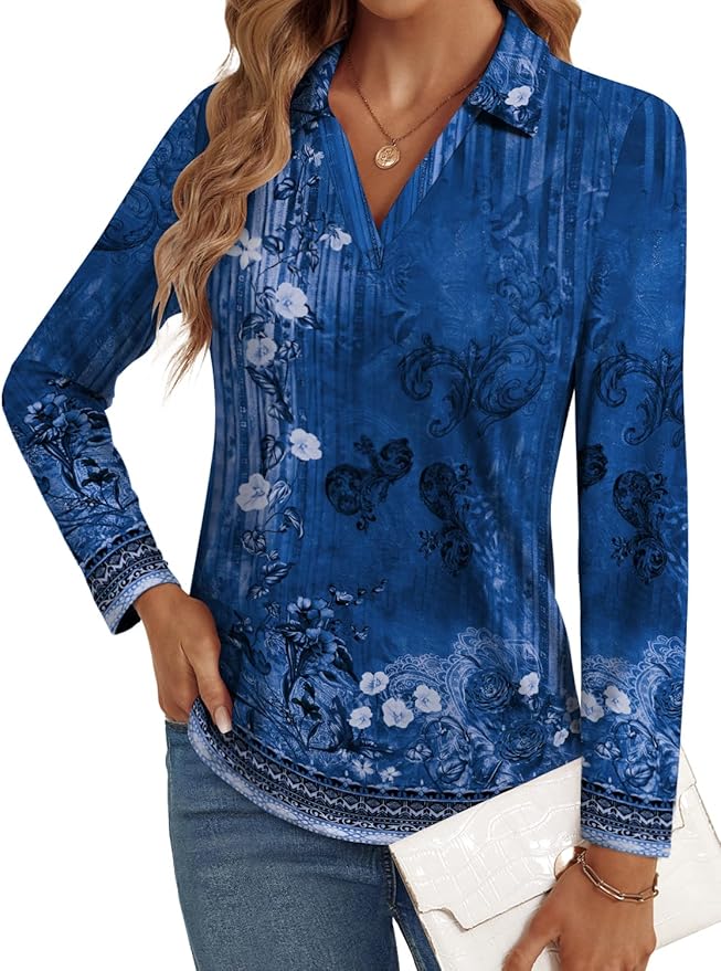 3/4 Length Sleeve Womens Tops Dressy Casual V Neck Polo Shirts Business Work Blouses 2025 Trendy Tunic Top