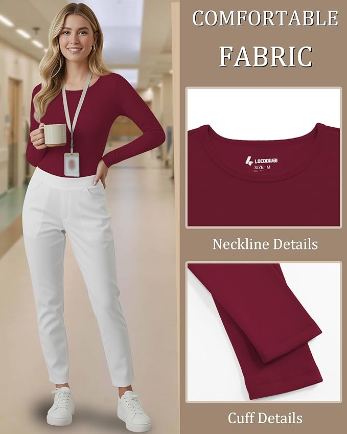 3 Pack Women's Underscrub Shirts Long Sleeve Thermal Scrub Undershirts Nurse Crew Neck Slim Fit Fleece Top Basic Tee