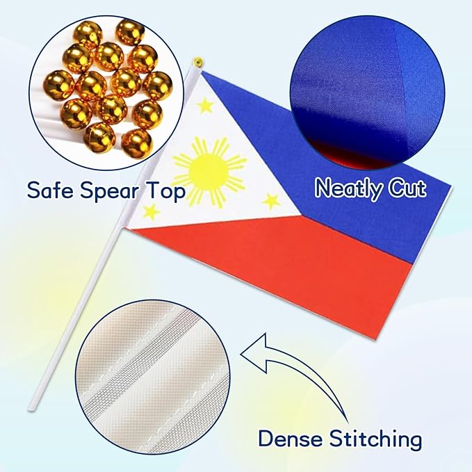 Philippines Flag Small Filipino Flag 12 Pack Mini Hand Held Filipino Flags on Sticks for Party Parades Sports Events Patriotic Holiday Decorations
