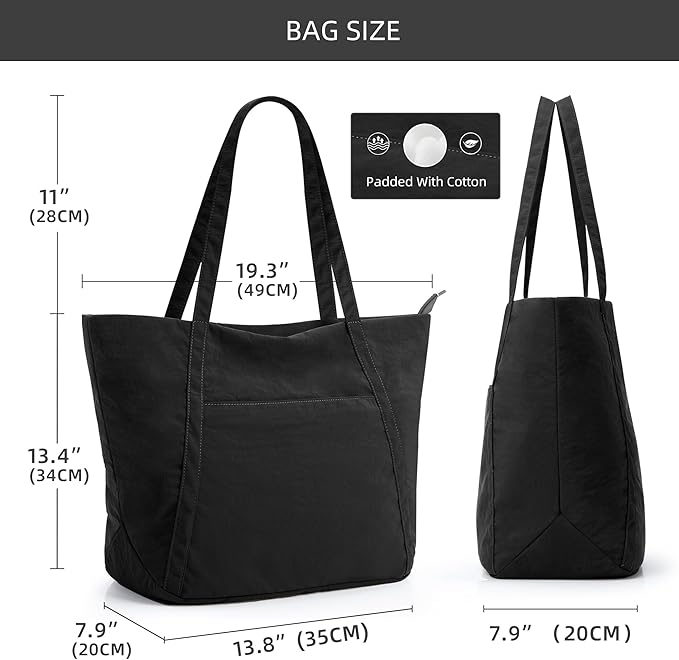 WLLWOO Large Gym Tote Bag for Women Sport Yoga, 24L Travel Beach Bag Lightweight Zipper Shoulder Handbag for Daily Work