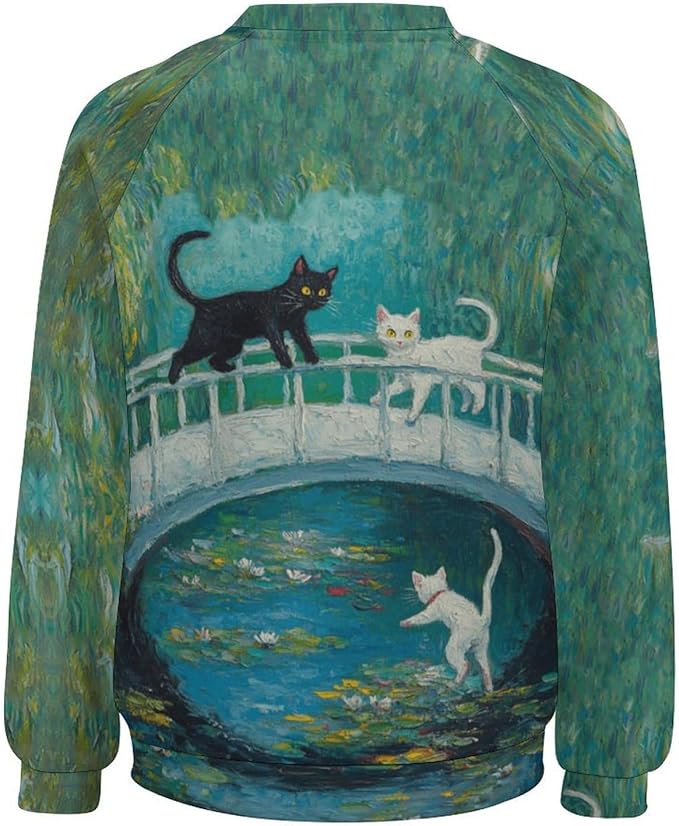 Spatofa Womens novelty funny cat printed crewneck sweatshirt casual loose long sleeve graphic pullover sweatshirts tops
