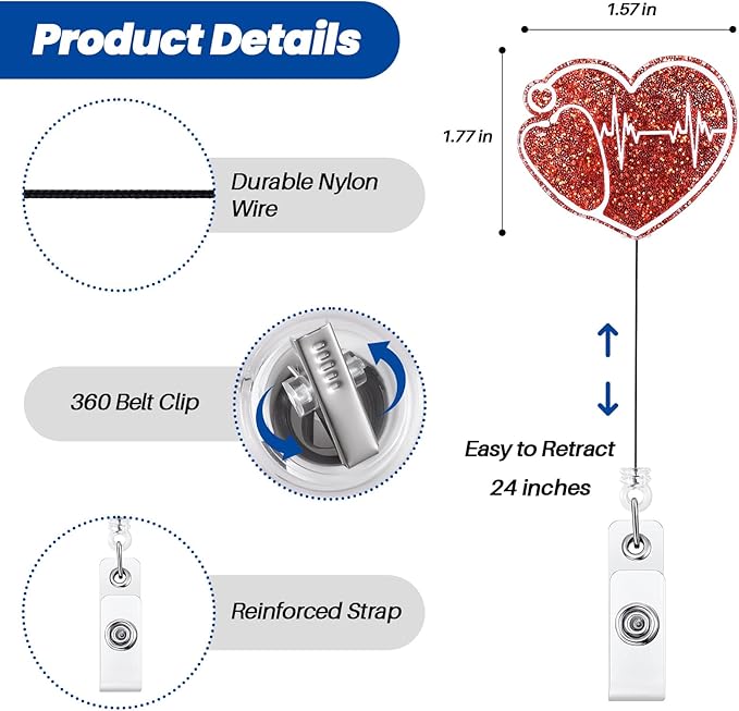 Funny Cardiology ECG/EKG Badge Reel, Retractable ID Card Badge Holder, Name Work Badge Clip for ICU NICU RN LPN CNA MA ER Night Shift Nurse Nursing Student Cardiac Rehabilitation Doctor, Nurse Gifts