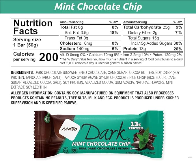 NuGo Dark Variety - Chocolate Pretzel 12 Bars & Mint Chocolate Chip 12 Bars, 12-13g Protein, Vegan, Gluten Free, Non-GMO, Kosher Pareve, 24 Count