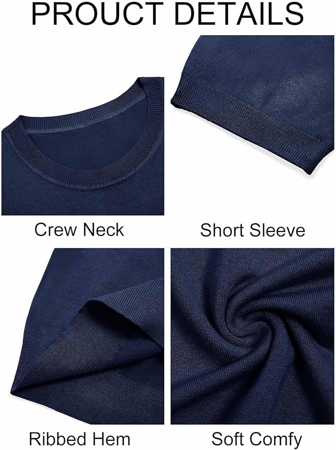 Imily Bela Womens Summer Short Sleeve Sweater Dressy Casual Crew Neck Knit Tops Fashion Pullover Shirts