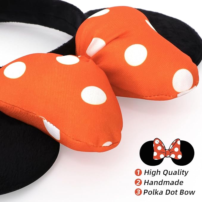 ODOCARE Handmade Mouse Ears Headband for Women and Ladies, Polka Dot Bow Minnie Ears Costume Accessories
