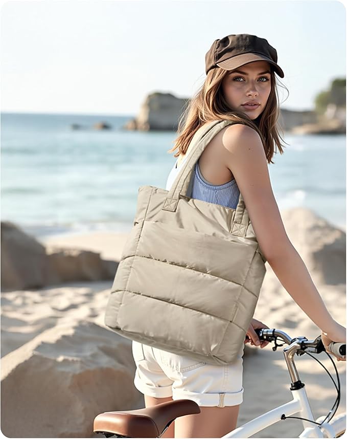 BAGSMART Tote Bag for Women, Lightweight Puffy Tote Bag with Compartments Shoulder Bag Handbag for Travel, Work, Gym | Lightweight, Puffy, Tote Bag with Compartments, Quilted, for Travel, Work
