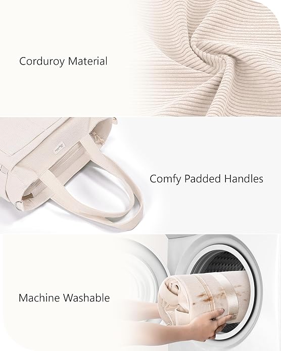 Corduroy Tote Bag for Women, 17 Pockets Laptop Work Tote Lightweight Teacher Nurse Bible Shoulder Bag for School Daily Travel