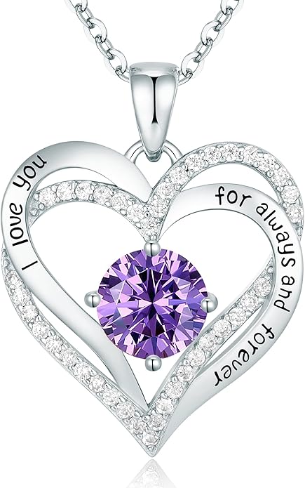 CDE Valentine's Day Gift Forever Love Heart Necklaces for Women, Wedding Anniversary, Birthday Mothers Christmas Day Gifts for Mom, Mother, Wife, S925 Silver Jewelry with Birthstone Pendant