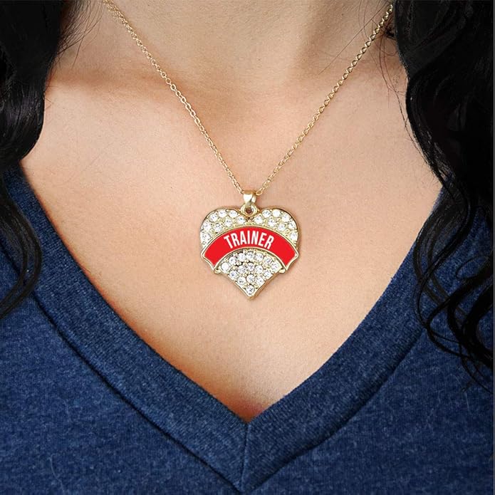 Inspired Silver - Gold Pave Heart Charm 18 Inch Necklace with Cubic Zirconia Jewelry