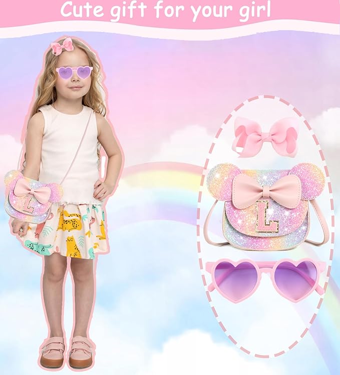 PRLINJSK Toddler Purse for Girls Birthday Gift, Little Girls Purse Kids Wallet Mouse Crossbody Bag Gift Set