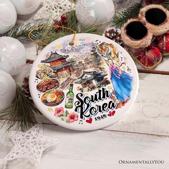 Artistic South Korea Landmarks and Heritage Christmas Ornament, Cultural Korean Gift and Keepsake