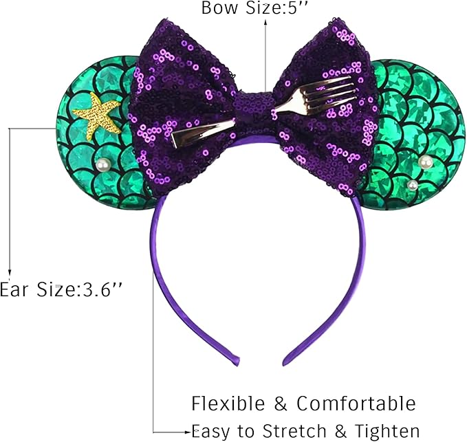 Sequin Mouse Ears Headbands for Women Girls Boys, Glitter Bows Headband for Kids Adults Birthday Party Costume Halloween