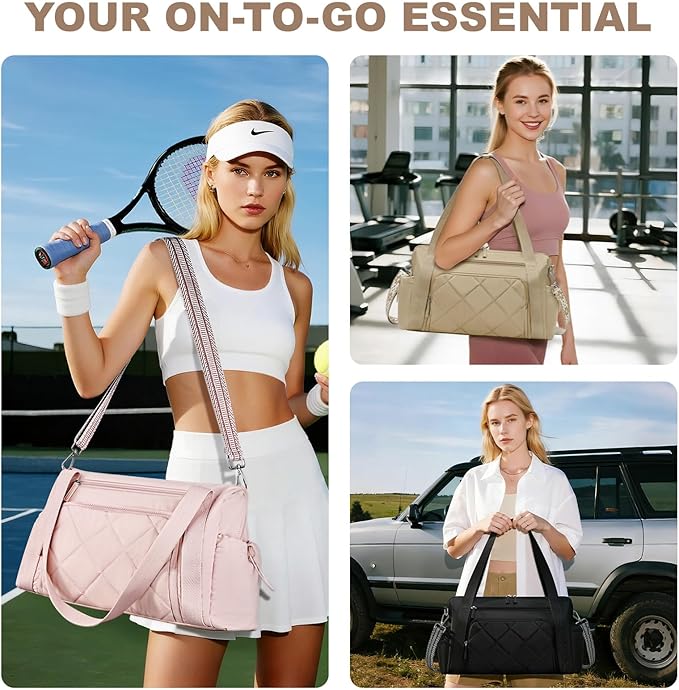 Gym Bag for Women, Duffle Weekender Bags for Travel, Lightweight Weekender Tote with Wet Pocket for Sports, Workout and Dance Khaki