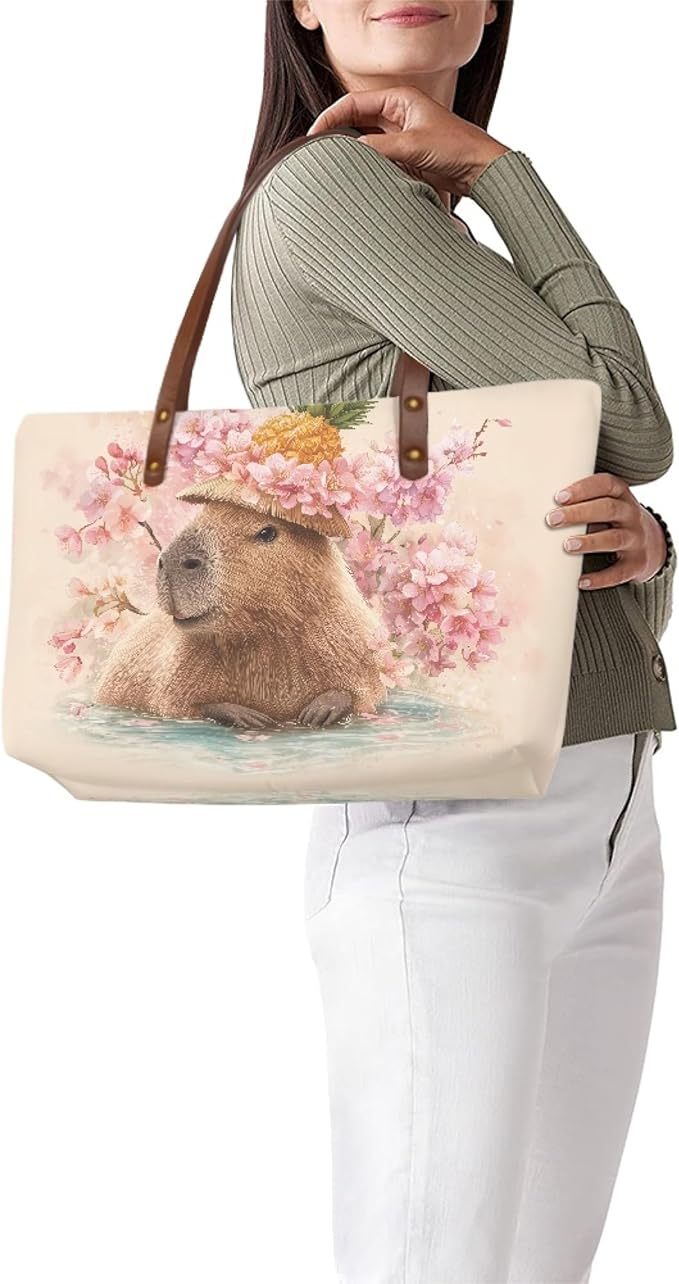 Womens Zip Up Tote Handbag Daisy Print Large Capacity Tote Purse Handbag Big Tote Bag Purse For Work Laptop