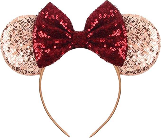Sequin Mouse Ears Headbands for Women Girls Boys, Glitter Bows Headband for Kids Adults Birthday Party Costume Halloween