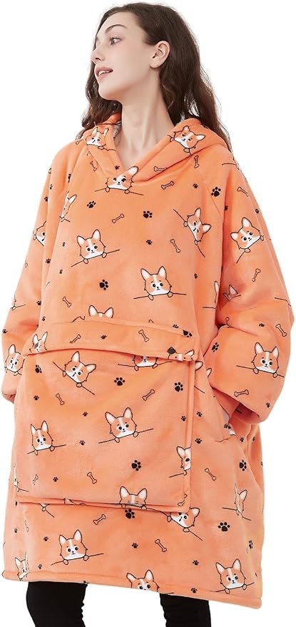 KFUBUO Wearable Blanket Hoodie for Adults Sherpa All Patterns Dog Oversized Sweatshirt Blanket with Pockets Cute Hoodies Gifts for Women
