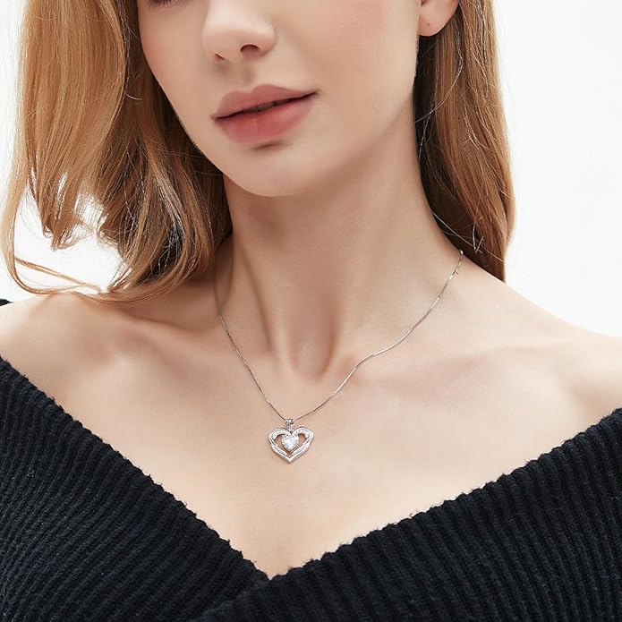 Jurikko Heart Necklaces Valentine's Gift for Women, Birthstone 925 Sterling Silver Angel Wings Love Pendant Necklaces for Women, Jewelry Gifts for Wife, Anniversary, Mother's day