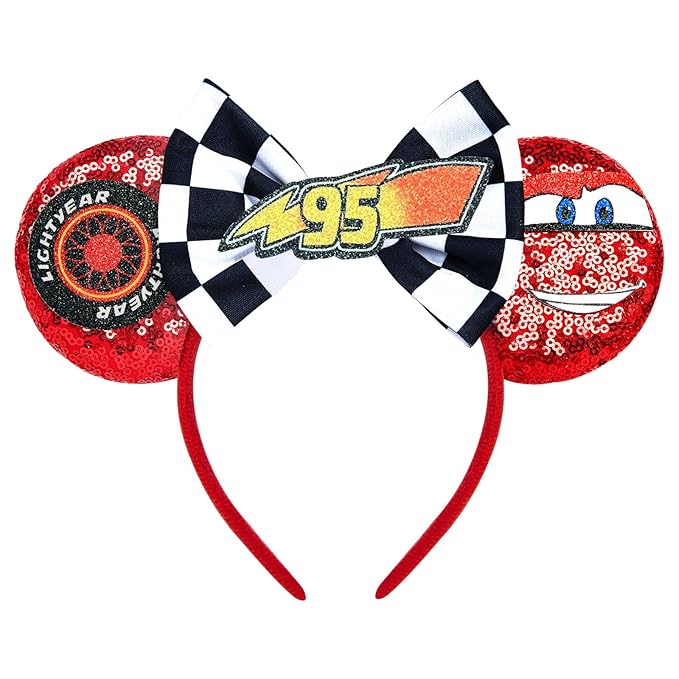 HAMUTH Mouse Ears Headband, Cars Birthday Decorations for Boys Women Girls,Car Mouse Ears Hairs Accessories for Party Trip Parks Cosplay Decorations