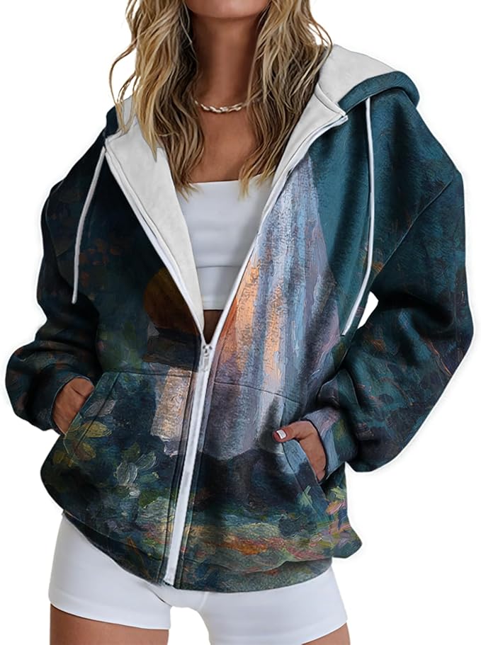 domirica Halloween Hoodie Lightweight Zip Hoodies For Women Fall Casual Vintage Sweatshirt Casual Wear Fashion Outfits