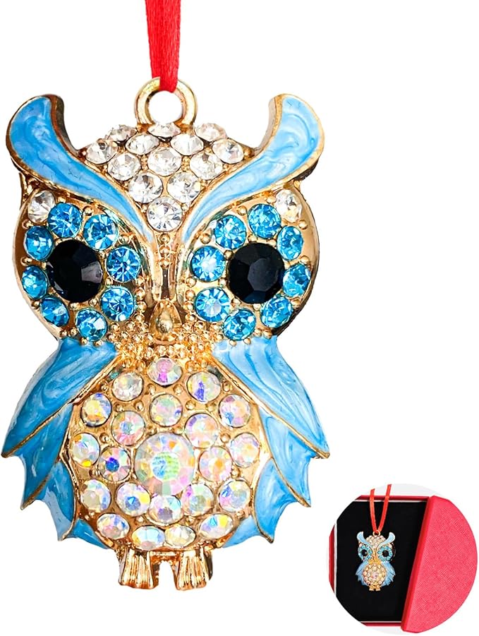 Ushinemi Owl Ornaments for Christmas Tree, Hanging Blue Owl Ornament Xmas Tree Decor, Sparkles Keepsake Gifts for Mom Grandma Women Girls Sisters - B