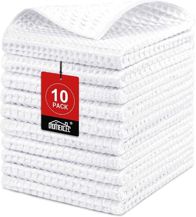 HOMEXCEL White Waffle Washcloths Towels 10 Pack, Premium Microfiber Face Towels, Ultra Soft, Lightweight Highly Absorbent Quick Dry Washcloths for Bathroom, Gym, Shower, Hotel, Spa 12 x 12 Inch