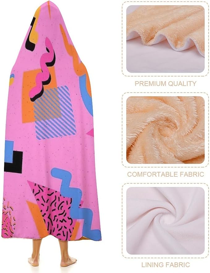 80s 90s Vintage Retro Wearable Blanket Flannel Hooded Blankets Soft Warm Blanket Hoodie for Room Couch Bed Office