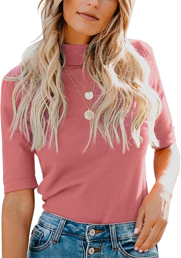 LIYOHON Womens Tops Dressy Casual Mock Turtleneck Business Short Sleeve T Shirts Going Out Tops 2026