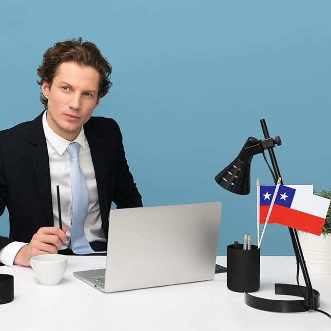 GSYLPFT 12 Pack Chile Flags on Sticks Chilean Small Mini Hand Held Flags for Office Classroom Holiday Party Decorations