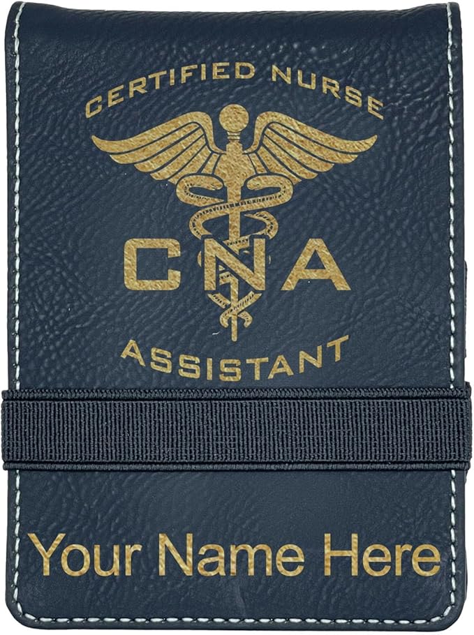 LaserGram Mini Padfolio with Notepad and Pen, CNA Certified Nurse Assistant, Personalized Engraving Included (Black with Gold)