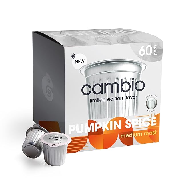 CAMBIO ROASTERS Pumpkin Spice Coffee Pods – Small Batch Medium Roast 100% Arabica Coffee Pod, Recyclable in Aluminum Pods – Keurig-Compatible, 60-Count