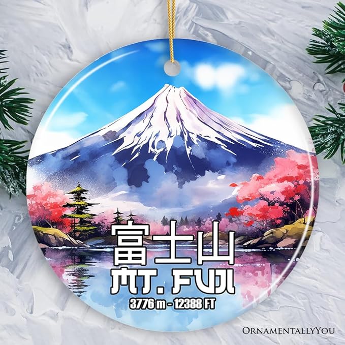 Incredible Mt. Fuji Ceramic Ornament, Vintage Japan Souvenir and Christmas Décor (Circle)
