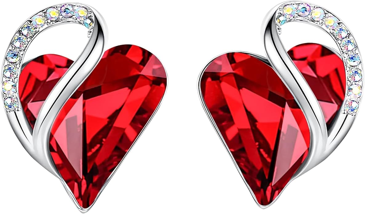Leafael Infinity love Heart Birthstone Stud Earrings for Women, Valentine's Day Gifts for Mom, Wife, and Her, Silver Plated Birthday Jewelry