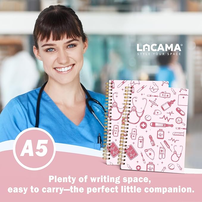 Lacama Nurse Gifts for Women, Pink Nurse Notebook Journal, Gifts for Nurses, Christmas Gift, Nursing School Essentials, Notebook for School Office Supplies 5.5x8.3 Inch