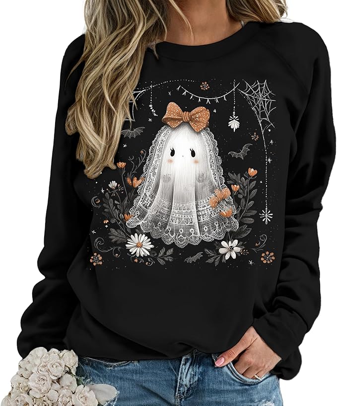 domirica Halloween Sweatshirt For Women Long Sleeve Crew Neck Sweatshirts Fall Halloween Costumes For Holiday Party 2025