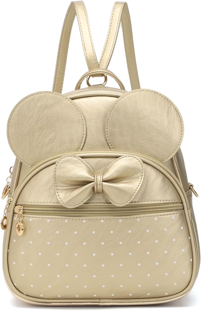 KL928 Girls Mini Backpack Bowknot Polka Dot Cute Daypacks Convertible Shoulder Bag Purse for Women (L.Gold)